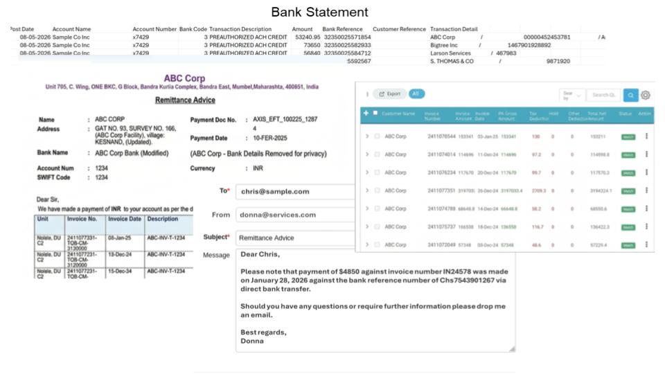 Cash application process screenshots